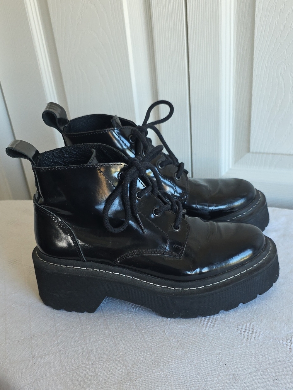 Steve Madden Larkin Women’s Black Patent Leather Platform Ankle Boots Size 7.5